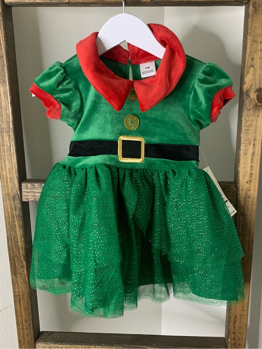 Christmas Green & Red Elf Dress for Kids Size 12M